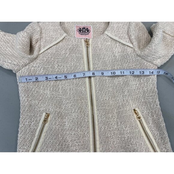 Juicy Couture Cotton Tweed Tan Tailored Italian Fabric Full Zip Fitted Jacket - Picture 11 of 13